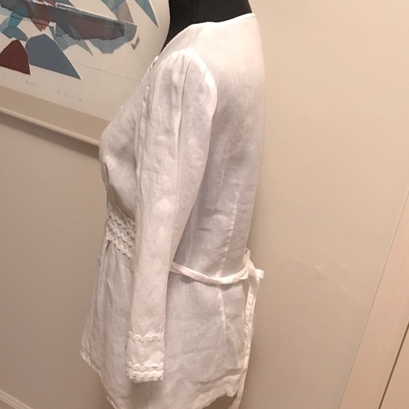 Vintage Anne Fontaine 100% Linen White Button Down Shirt Size 6 - Picture 4 of 8